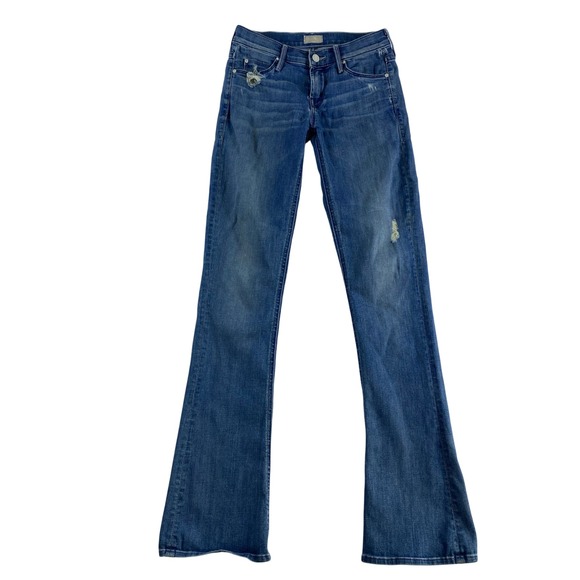 MOTHER Distressed Bootcut Jeans Women's Sz 25 Blue Denim Distressed Casual - Picture 1 of 16